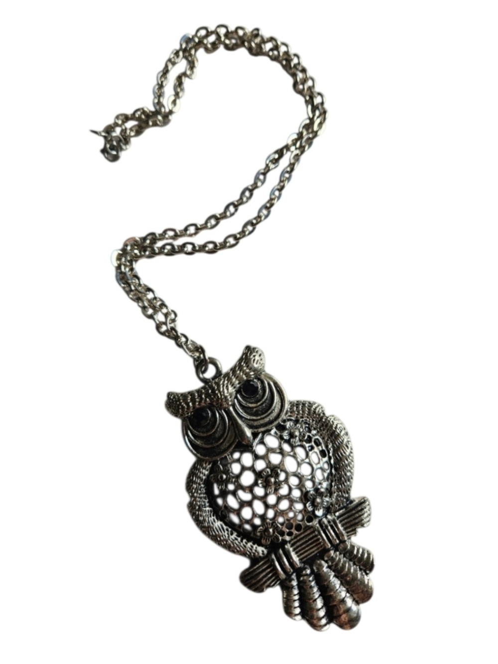 Silver Tone Owl Statement Pendant Necklace